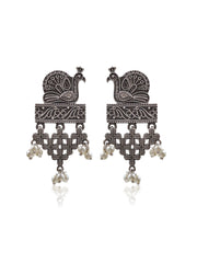 Peacock Pearl Drop Silver Lookalike Dangler Earrings